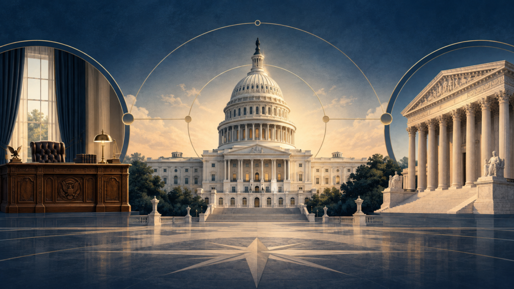 Rząd USA: jak działa system władzy Stanów Zjednoczonych — ilustracja