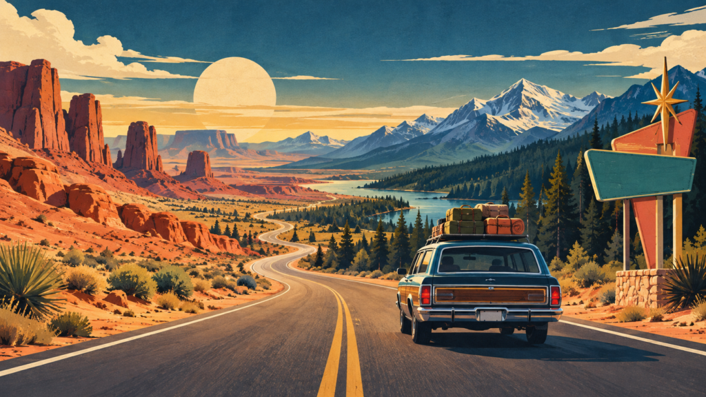 Road trip po USA: trasy, noclegi i bezpieczne planowanie — ilustracja