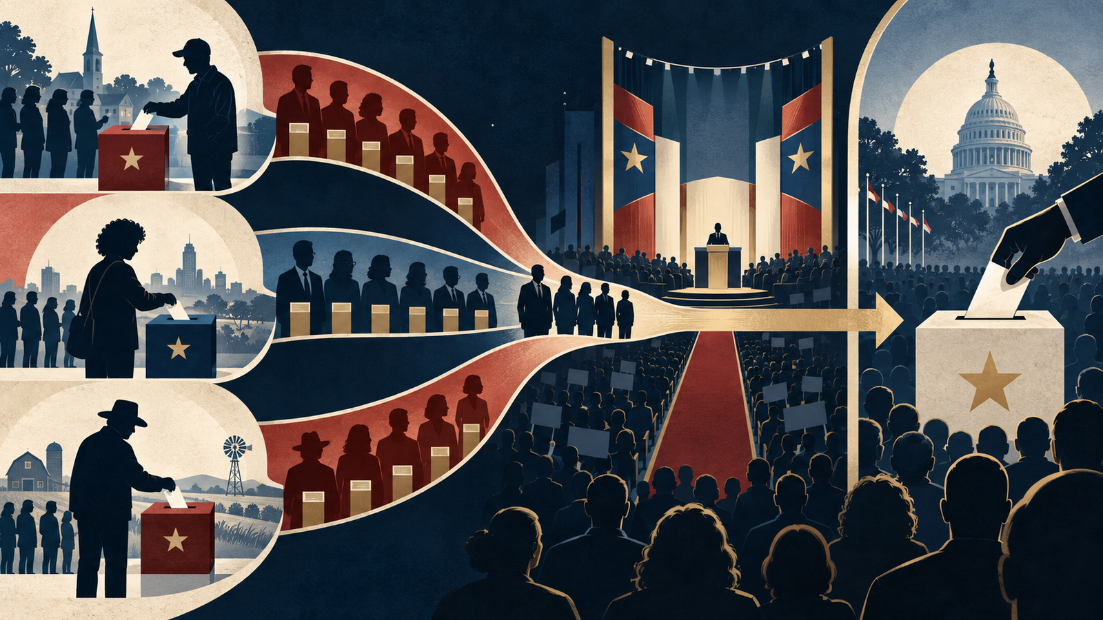 Prawybory w USA: jak działają primaries i caucuses — ilustracja