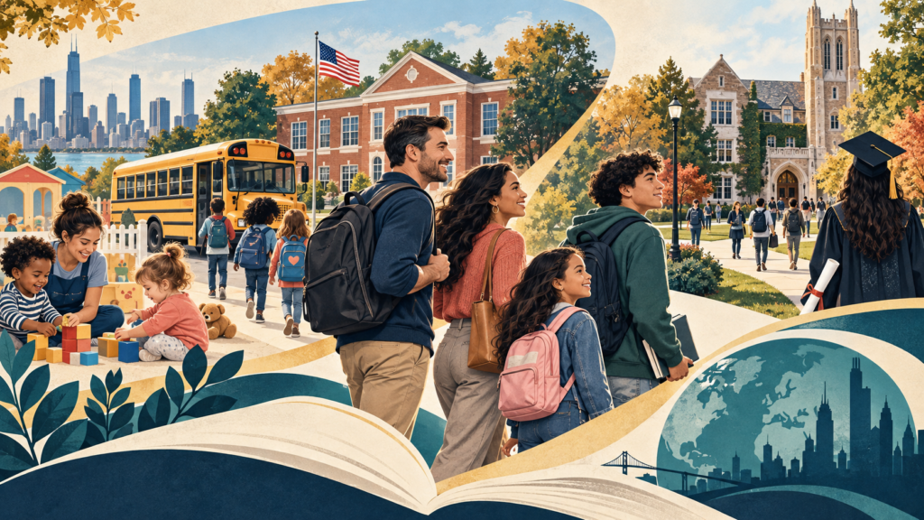 Rodzina, szkoła i studia w USA: przewodnik dla rodziców — ilustracja