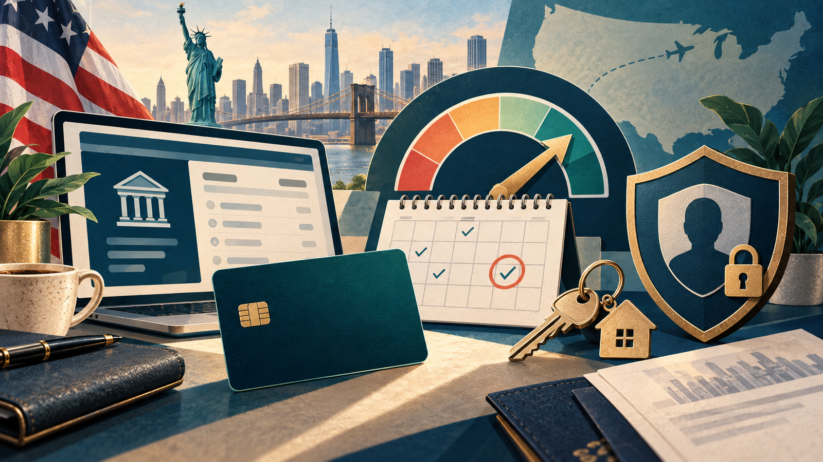 Credit score i konto bankowe w USA: jak zacząć bez historii — ilustracja