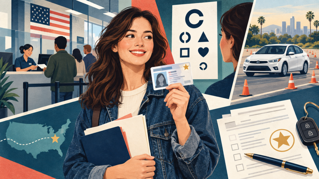 Prawo jazdy i DMV w USA: dokumenty, egzamin i REAL ID — ilustracja
