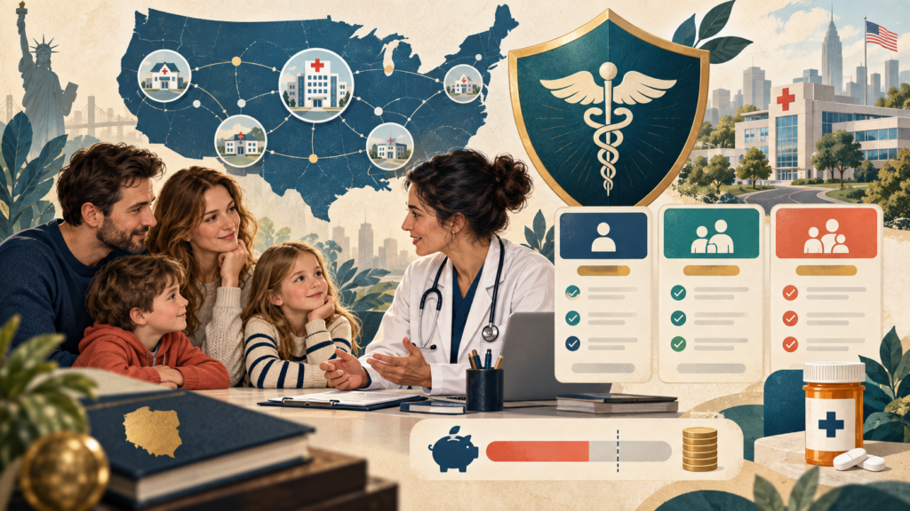 Ubezpieczenie zdrowotne w USA: premium, deductible i sieć — ilustracja