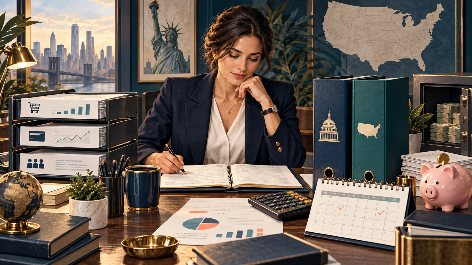 Podatki firmy w USA: federalne, stanowe, sales tax i payroll — ilustracja