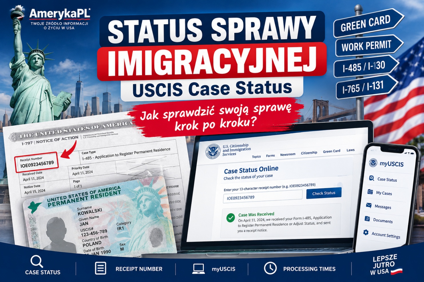 Jak sprawdzić status sprawy imigracyjnej w USA - USCIS Case Status, Receipt Number i myUSCIS - AmerykaPL